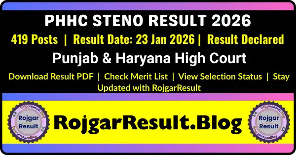 PHHC Steno Result 2026 Merit List PDF Download