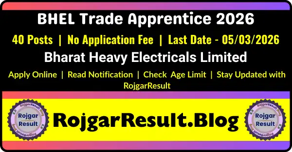 BHEL Jhansi Trade Apprentice Online Form 2026 Notification