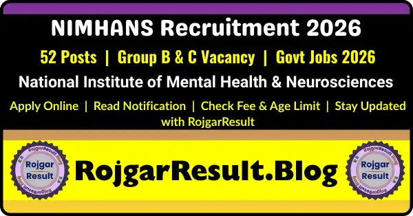 NIMHANS Bangalore Group B & C Recruitment 2026 Notification Apply Online