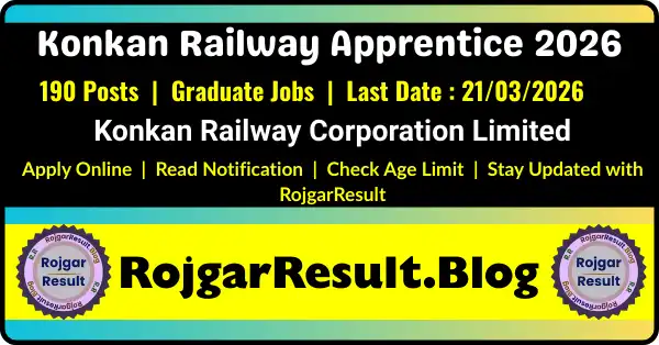 Konkan Railway Apprentice Recruitment 2026 Online Form for 190 Posts