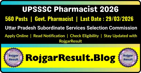 UPSSSC Pharmacist Recruitment 2026 Apply Online for 560 Posts