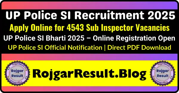 UP Police Sub Inspector SI Recruitment 2025 Notification, Apply Online for 4543 Posts