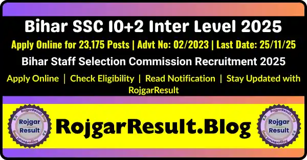 Bihar SSC 10+2 Inter Level 2025 – Apply Online for 23,175 Posts