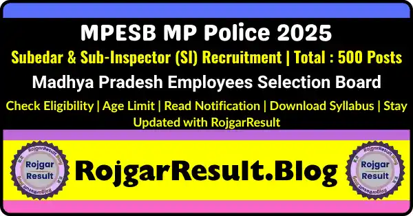 MPESB MP Police 2025 Subedar and Sub Inspector Recruitment Online Form