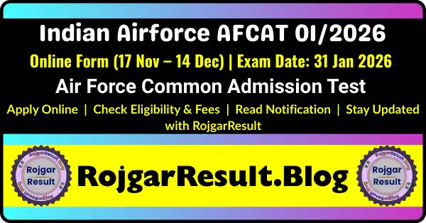 Indian Airforce AFCAT 01/2026 Notification 2025 Online Form
