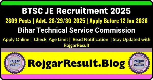 Bihar BTSC JE Junior Engineer 2025 Recruitment Apply Online for 2809 Posts