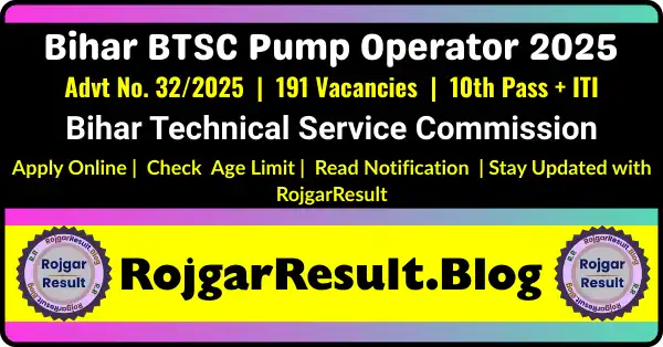 Bihar BTSC Pump Operator 2025 Online Form