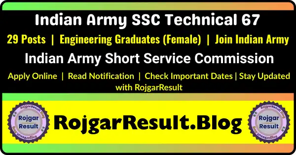 Indian Army SSC Technical 67 Female Online Form 2026 Apply Online