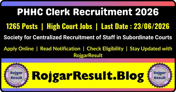Punjab Haryana High Court Clerk Recruitment 2026 Apply Online for 1265 Posts