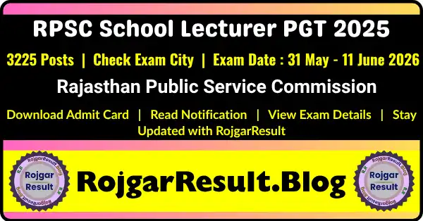 RPSC School Lecturer PGT Admit Card 2025 Download Hall Ticket for 3225 Posts