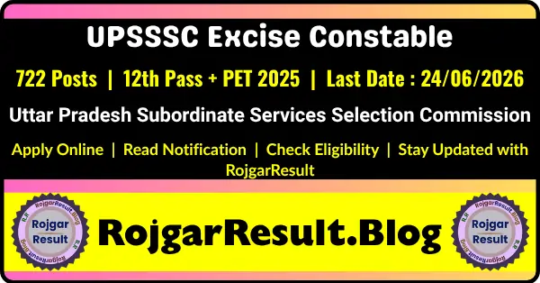 UPSSSC Excise Constable Recruitment 2026 Apply Online for 722 Posts