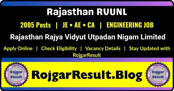 Rajasthan RVUNL JE AE CA Online Form 2026 Apply Online for 2005 Posts