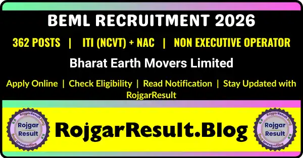 BEML Non Executive Operator Admit Card 2026 notification for 362 ITI Operator posts