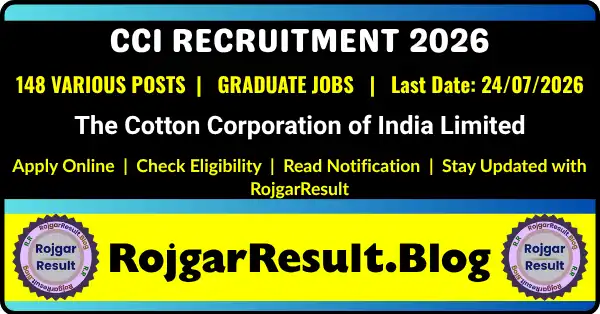 Cotton Corporation CCI Various Post Online Form 2026 notification for 148 vacancies