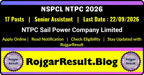 NSPCL NTPC Senior Assistant Recruitment 2026 Online Form