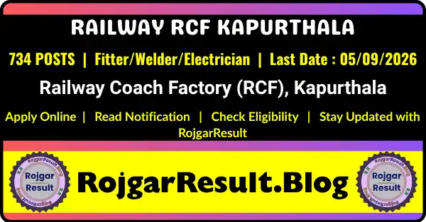 Railway RCF Kapurthala Apprentices Recruitment 2026 for 734 Posts