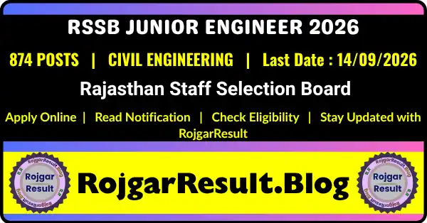 RSSB Junior Engineer Recruitment 2026 874 Posts