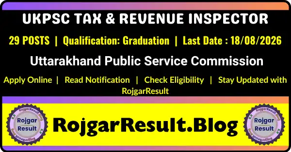 UKPSC Tax Revenue Inspector Recruitment 2026 for 29 Posts