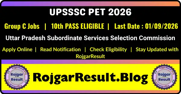 UPSSSC PET Online Form 2026 notification. Apply online for Uttar Pradesh Preliminary Eligibility Test (PET) from 03 August to 01 September 2026.