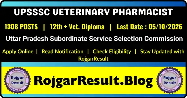 UPSSSC Veterinary Pharmacist Recruitment 2026 1308 Posts